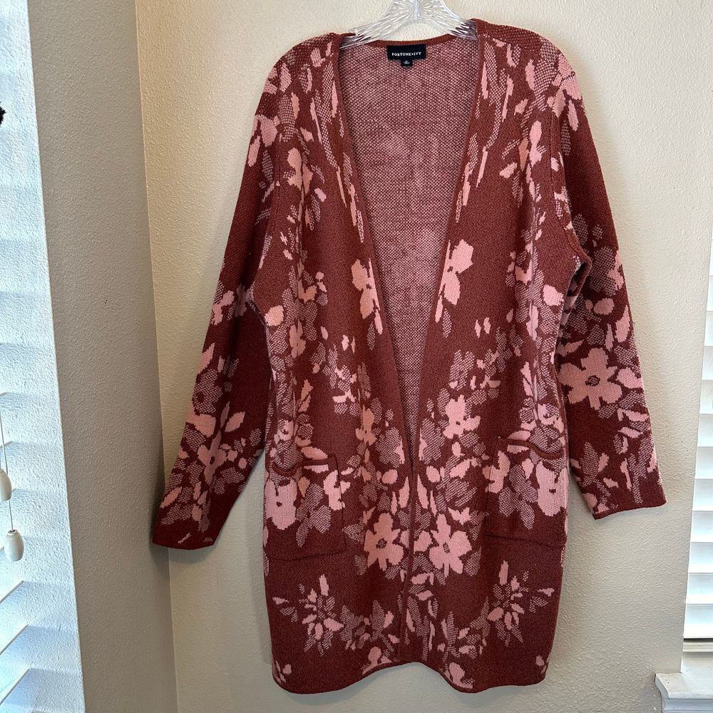Fortune +‎ Ivy Open Cardigan Maxi Fall Floral Boho Holiday Size XL Long
 Sleeve